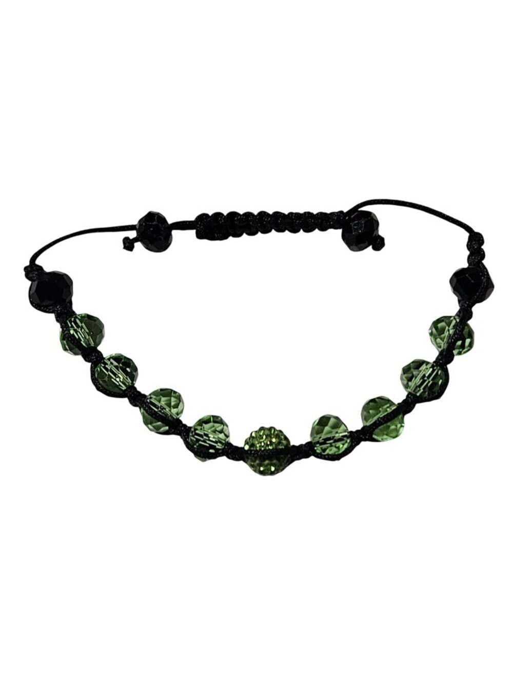 Handmade Green Beaded Black Cord Bracelet Adjustable Friendship Jewelry Women